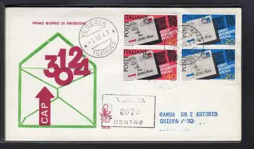 Italia FDC Venetia 1967 C.A.P. gereistes Paar Racc. für Italien