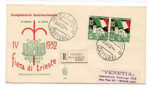 Messe von Triest Paar auf Umschlag FDC Venetia Racc.