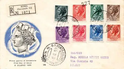 Syrakus acht Werte Wasserzeichen Rad auf Umschlag FDC Venetia Racc