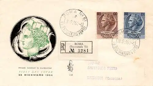 Syrakus Lire 100 und 200 auf Umschlag FDC Venetia Racc.