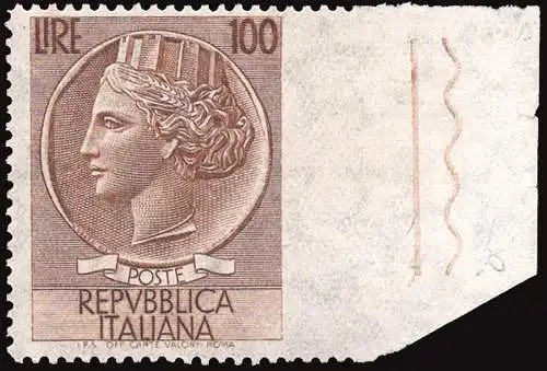 Siracusana Lire 100 n. 785/Ifa dent. 13,1/4 ungezähnt DX