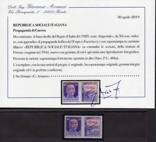 Kriegspropaganda Cent. 50 Auflagen Florenz versetzter Aufdruck in lila Karmin