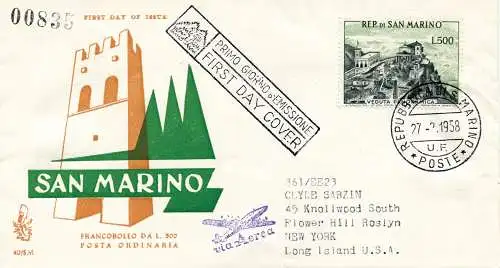 San Marino - Ansicht 58 Lire 500 auf FDC Venedig auf dem Luftweg in die USA, ohne Ann. bei Ankunft