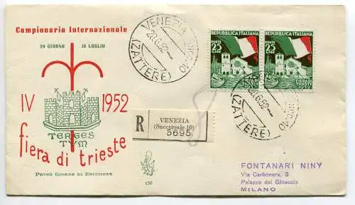 Messe von Triest Paar auf Umschlag FDC Venetia Racc. nach Mailand mit Ann. bei Ankunft