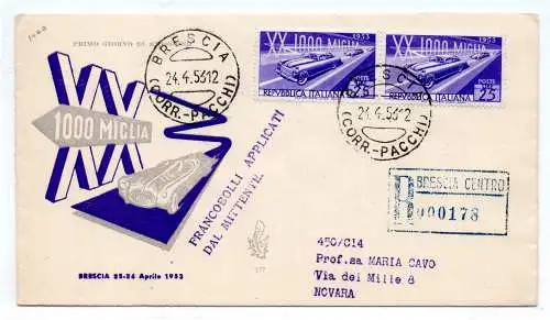 Mille Miglia Paar auf Umschlag FDC Venetia Racc. nach Mailand mit Anreisestornierung