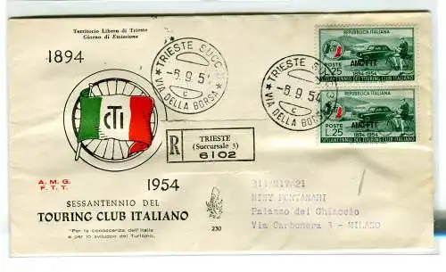 Triest A 1954 Touring Club Paar auf FDC Venetia Racc mit Ankunftsstornierung