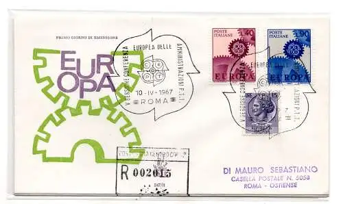 Italien FDC Venetia 1967 Europa gereist Racc nach Italien