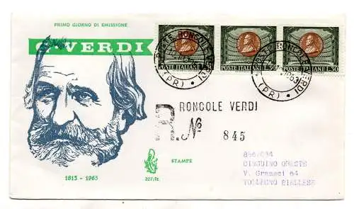 Italien FDC Venetia 1963 Grüner Dreierstreifen gereist Racc. für Italien