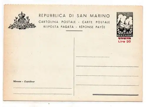 San Marino Postkarte Lire 20 von 15 (Antwort) Nr. C 31B neu