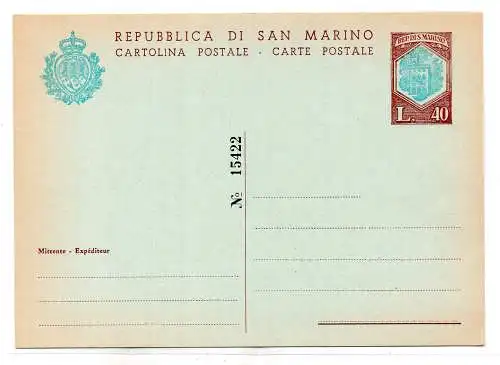 San Marino Postkarte Lire 40 Regierungspalast Nr. C 35 neu