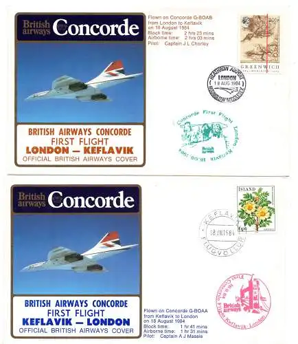 Concorde British airwais – Sieben verschiedene Aerogramme Flüge ab London