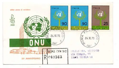 Italien FDC Venetia 1970 O.N.U voyata Racc. für Italien