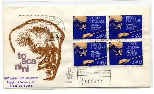 Italien FDC Venetia 1967 Toscanini Viertelreise Racc. für Italien