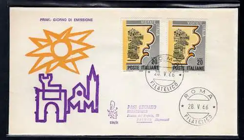 Italien FDC Venetia 1966 Propaganda Turistica Zwei Exemplare nicht gereist