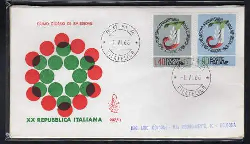 Italia FDC Venetia 1966 Ventennale Rep. gereist nach Italien 704