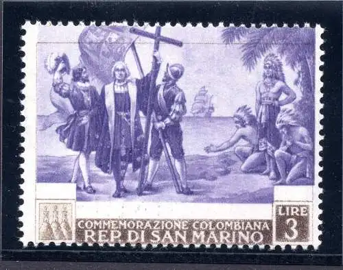 Colombo Lire 3 Nr. 374a Mitte und Zahnung nach oben verschoben - MNH