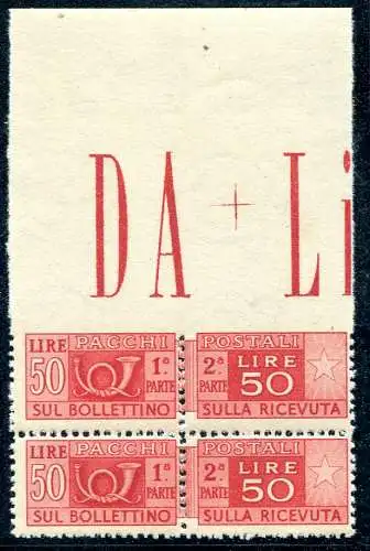 Postpakete Lire 50 Sorten oben ungezähnt