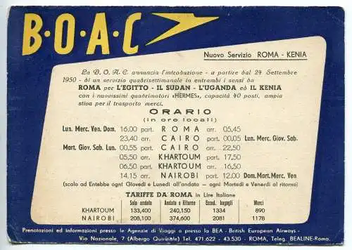 BOAC Service Aereo Roma - Kenia 1950