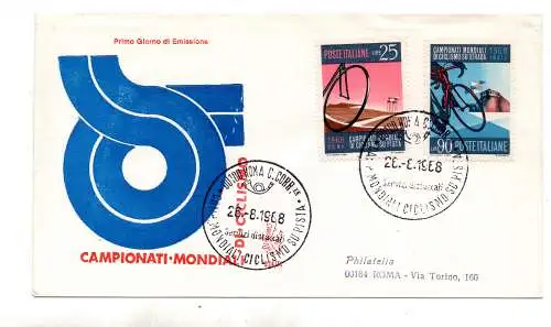 Italien FDC Venetia 1968 Radsport nach Italien gereist