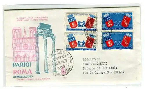 Italien FDC Venetia 1959 Zwillinge Rom Paris Paar nicht gereist