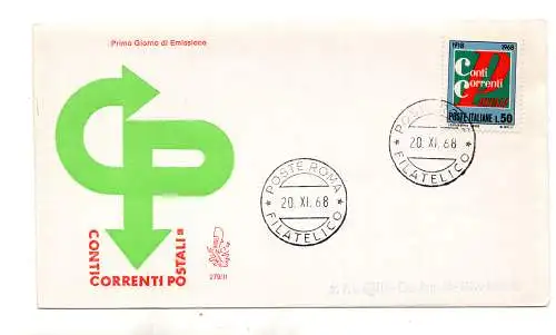 Italien FDC Venetia 1968 Conti Correnti reiste nach Italien