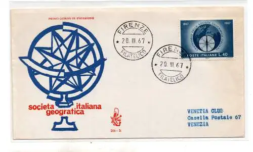 Italia FDC Venetia 1967 Soc. Geographisch nach Italien gereist