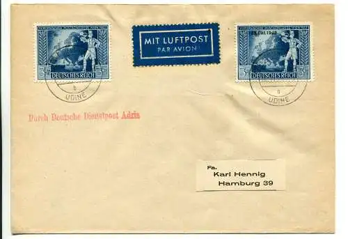 Adria Dienstpost - Umschlag von Udine nach Hamburg am 2.11.44