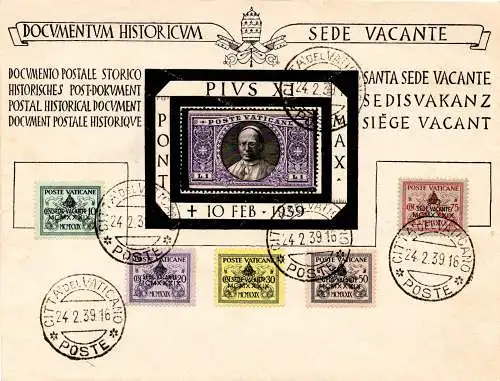 SS. Papst Pius XI. - Briefmarke mit Trauerrändern auf Umschlag