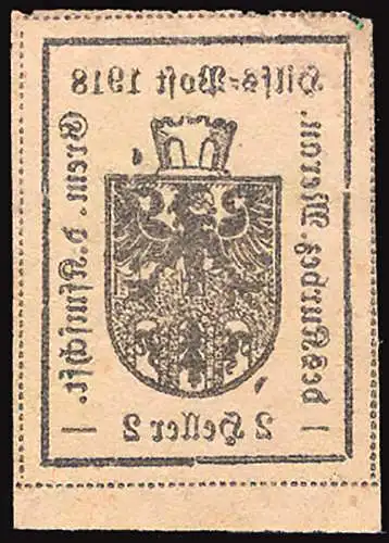 Meran - Wappen 2 h. grün Nr. 6f mit scharfem Abziehbild