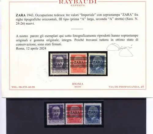 Zara - Briefmarken aus Italien Cent aufgedruckt. 50, 75 und 1,25 n. 24/26