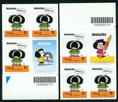 Mafalda Viertelblöcke rechts mit Erinnofili und Barcode