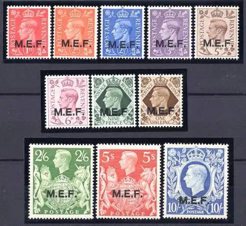 M.E.F. - Briefmarken Großbritannien aufgedruckt Nr. 6/16 Serie