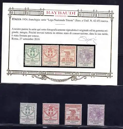 Parastatali Lega Nazionale Trieste Nr. 42/45 Zertifikat - MNH