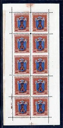 Kleinbogen Wappen Lire 20 Sorten Nr. 3c - Cert. Raybaudi oro - MNH