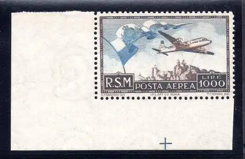 1951 Flugzeug Lire 1.000 Flagge Luftpost Nr. 99 - MNH