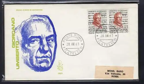 Italien FDC Venetia 1967 Giordano Paar reiste nach Italien