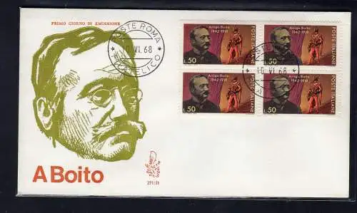 Italien FDC Venetia 1968 Boito Viertel nicht gereist