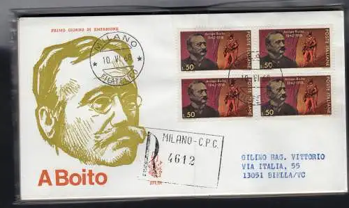 Italien FDC Venetia 1968 Boito Viertelreise Racc. für Italien 839