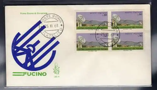 Italien FDC Venetia 1968 Fucino Quartina nicht nach Italien gereist