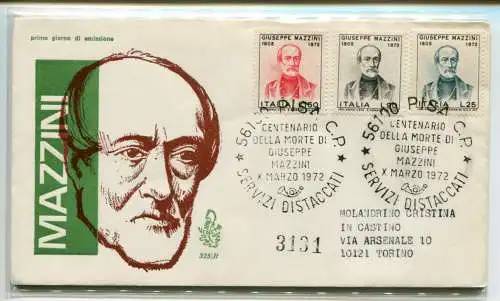 Italien FDC Venetia 1972 Mazzini voyata Racc. für Italien