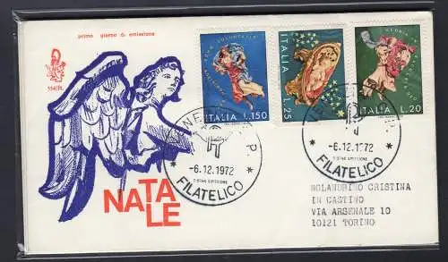 Italien FDC Venetia 1972 Weihnachten gereist Racc. für Italien