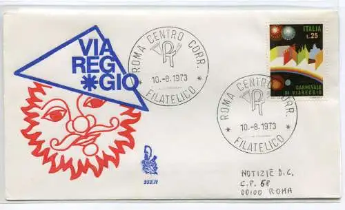 Italien FDC Venetia 1973 Karneval Viareggio reiste nach Italien