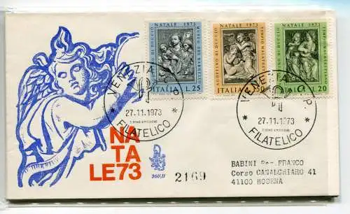 Italien FDC Venetia 1973 Weihnachten gereist Racc. für Italien