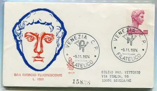 Italien FDC Venetia 1974 San Giorgio 1.000 gereist Racc. für Italien