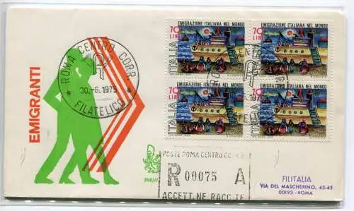 Italien FDC Venetia 1975 Auswanderung Viertelreise Racc. für Italien