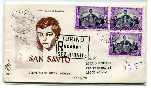 Italien FDC Venetia 1957 San Savio 3 Exemplare gereist Racc. für Italien