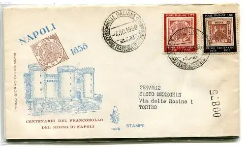 Italien FDC Venetia 1958 Centenario Franc. Neapel gereist Racc. für Italien