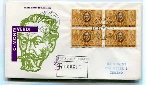 Italien FDC Venetia 1967 Verdi Viertelreise Racc. für Italien