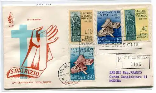 Vatikan FDC Venetia 1961 San Patrizio voyata Racc. für Italien