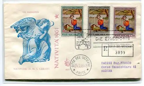 Vatikan FDC Venetia 1961 Weihnachten gereist Racc. für Italien